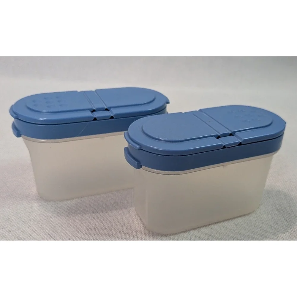 Tupperware Spice Shaker Set of 2 Small Blue Clear Modular Mates Excellent Cond